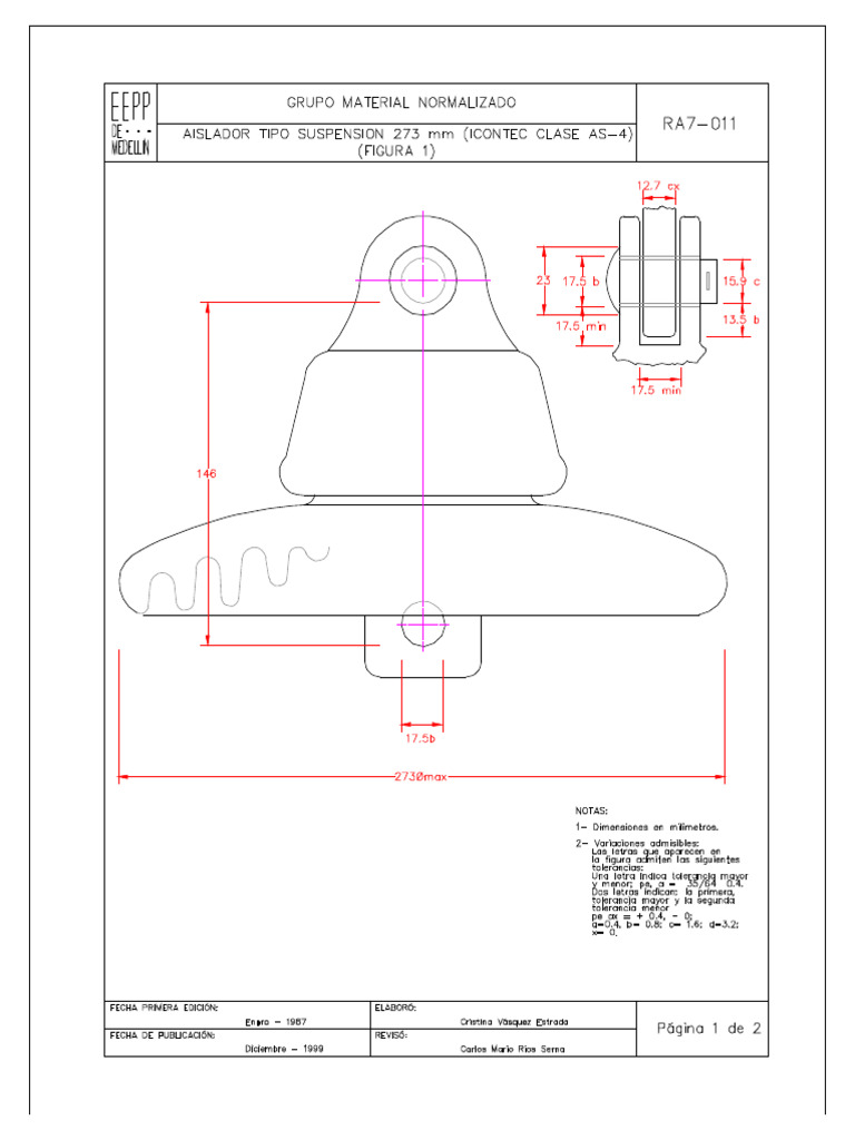 Ra7-011a Aislador Tipo Suspension 273 MM (Icontec Clase | PDF