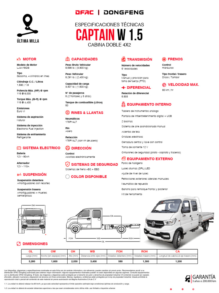 Especificaciones Técnicas DFAC Captain 1.5 | PDF | Fabricantes de ...