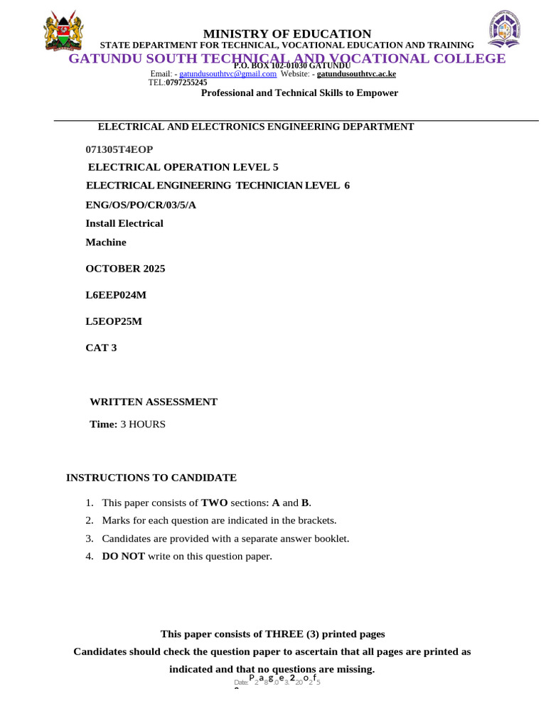 Electrical Machine Installation Assessment | PDF | Electricity