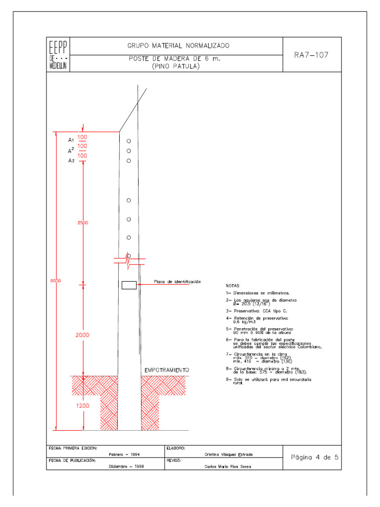 Ra7-107d Poste de Madera de 6 M (Pino Patula) | PDF