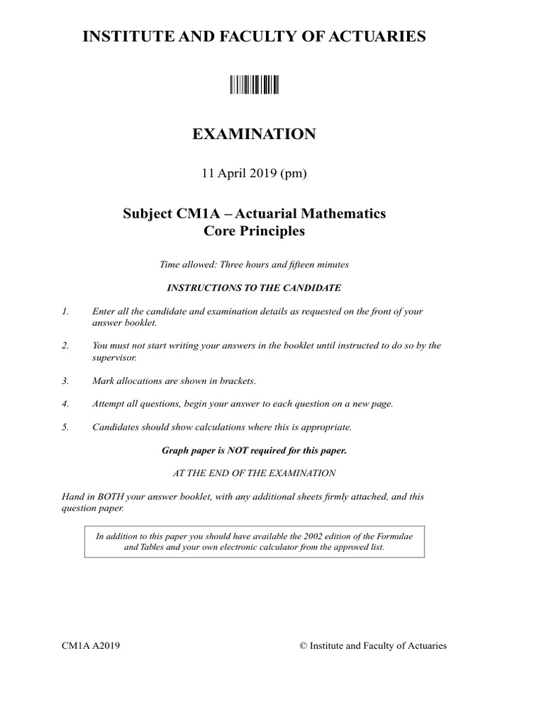 IFOA CM1A 2019 04 Apr QP | PDF | Present Value | Money