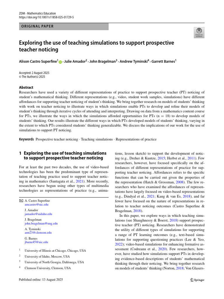 Teaching Simulations for Teacher Noticing | PDF | Simulation | Teachers