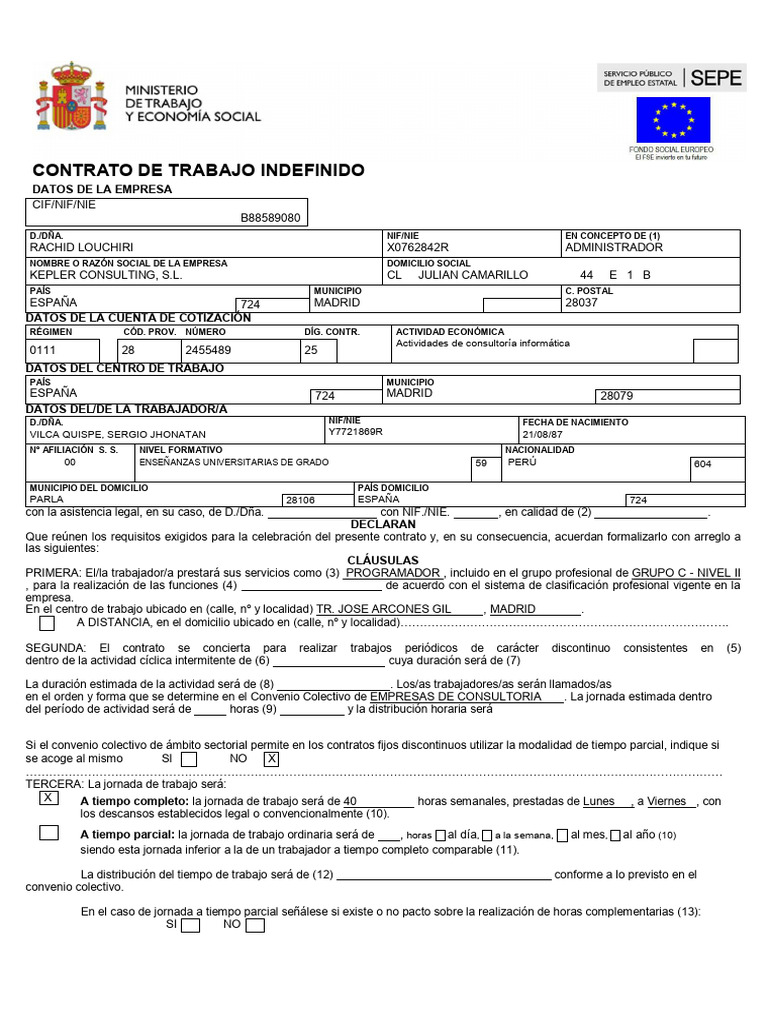 Contract | PDF | Tiempo de trabajo | Derecho laboral