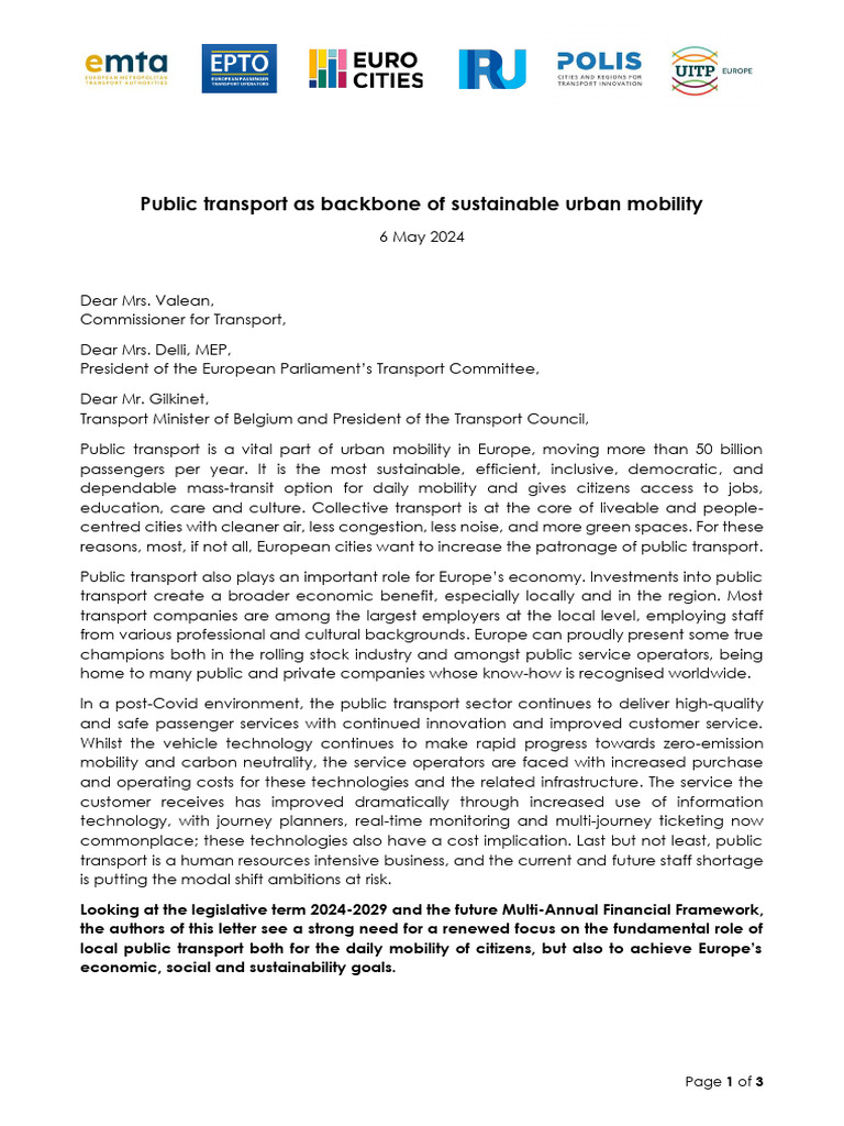 Public Transport: Key to Urban Mobility | PDF | Transport | Public ...