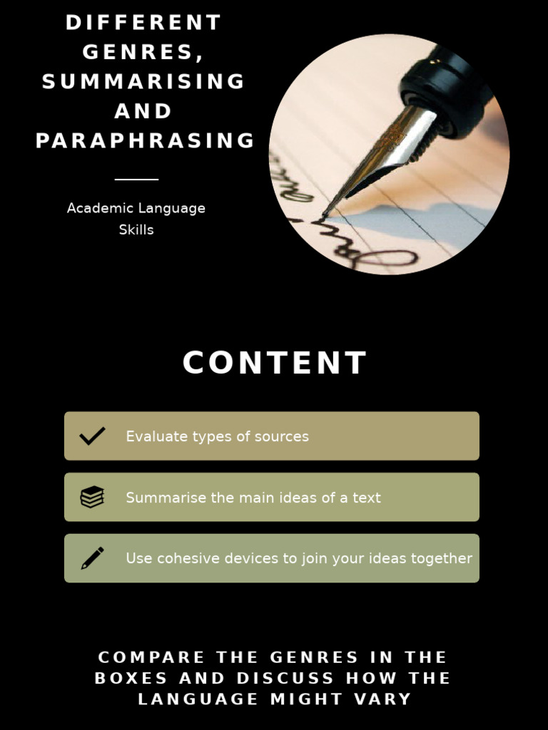 Academic Skills: Summarizing Genres | PDF | Learning | Human Communication