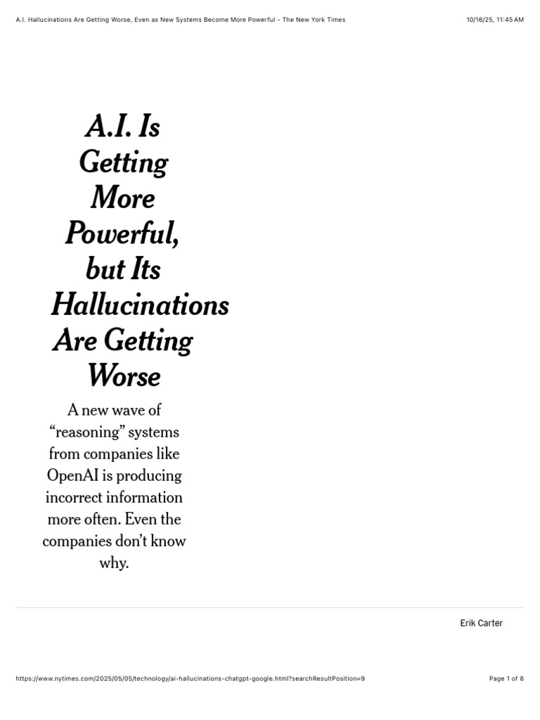 A.I. Hallucinations Are Getting Worse, Even As New Systems Become More ...