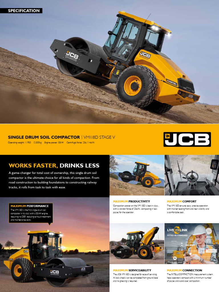 JCB VM118D Soil Compactor Specs | PDF | Engines | Brake