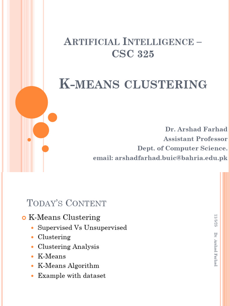 Lec - 02 K Means - FinalTerm 05112025 122404pm | PDF | Cluster Analysis ...