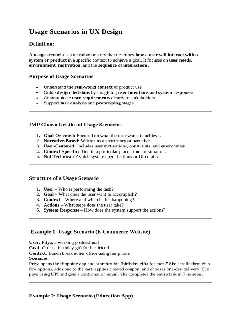 Usage Scenarios in UX Design Explained | PDF | Usability