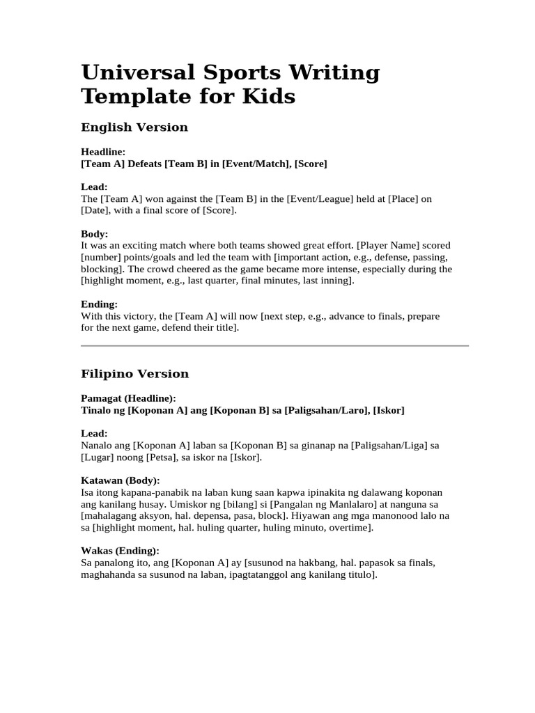 Universal Sports Writing Template for Kids | PDF