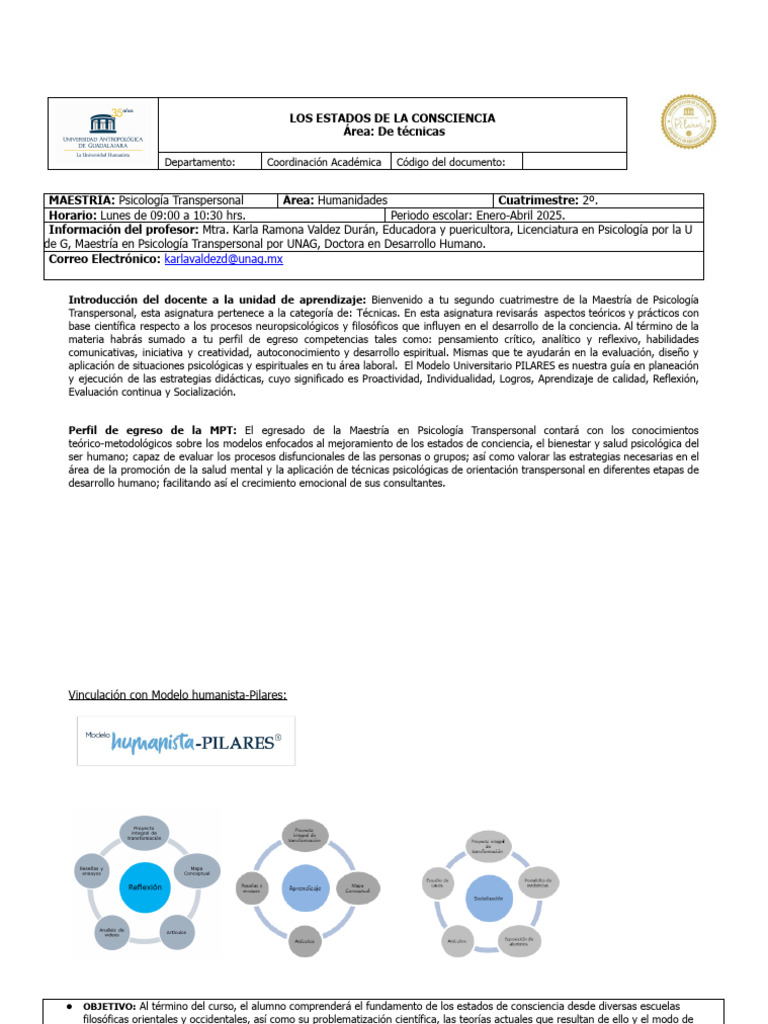MPT.2o. LOS ESTADOS DE LA CONCIENCIA. E-A 2025 KRVD | PDF | Sicología ...
