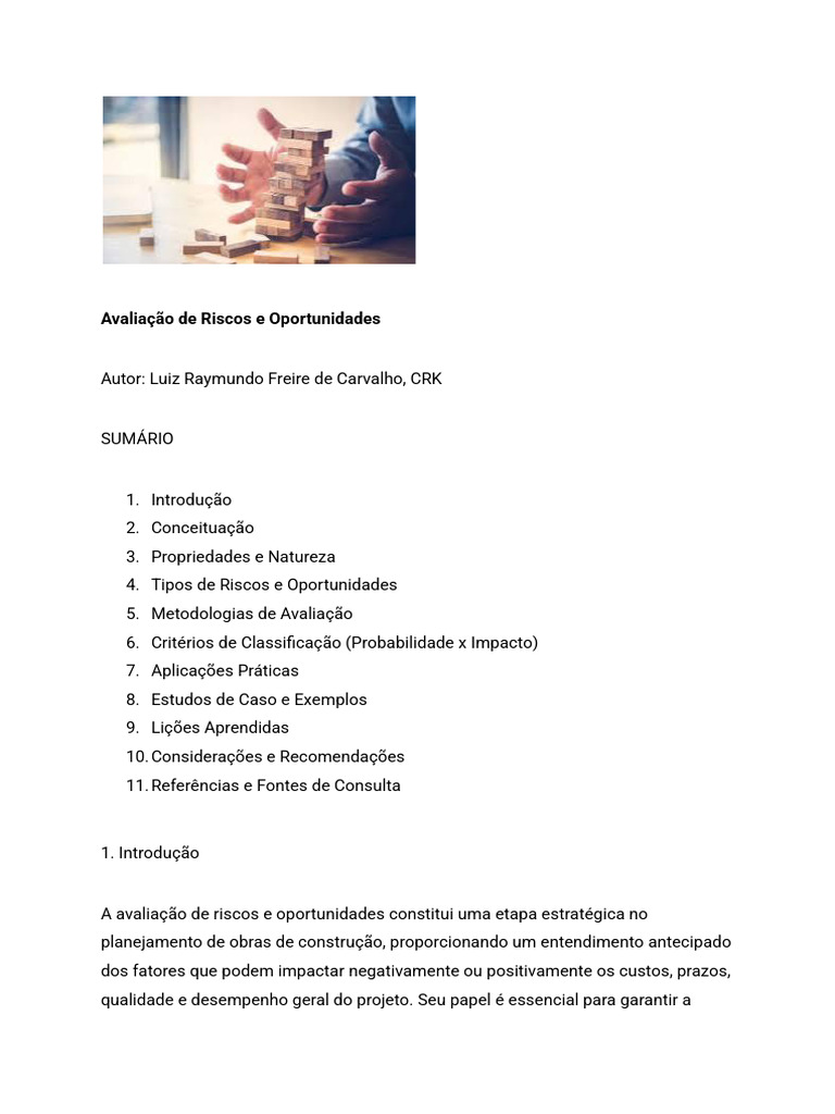 Avaliação de Riscos em Projetos de Construção | PDF | Despesa ...