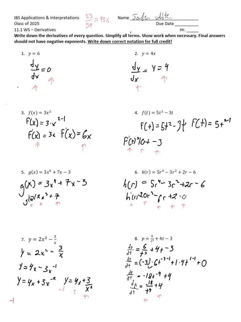 11.1 WS - Derivatives (IBS A&i 25) | PDF