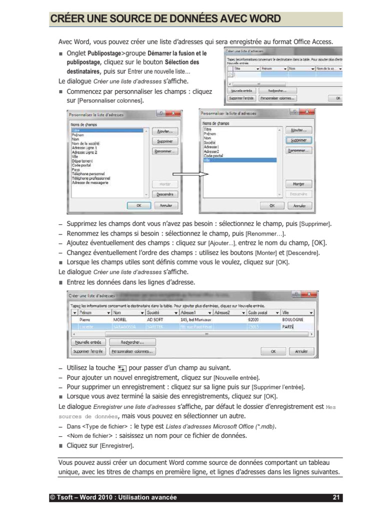 Créer et gérer des sources de données Word | PDF | Microsoft Word ...
