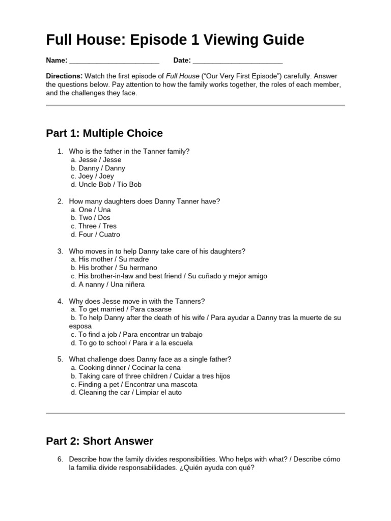 Full House Episode 1 Viewing Guide | PDF