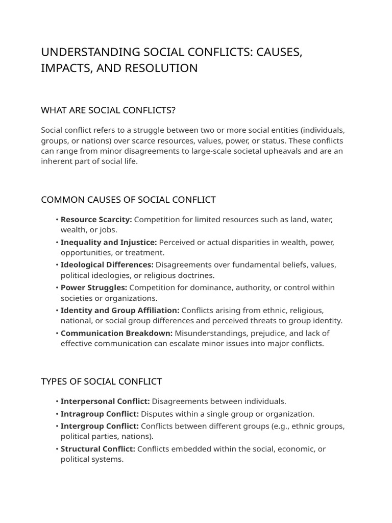 Causes and Resolution of Social Conflicts | PDF | Conflict (Process ...