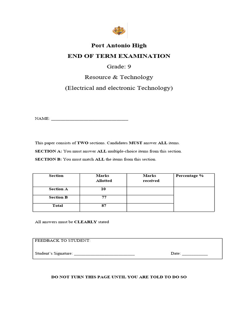 Grade 9 Resource & Technology Exam | PDF | Electromagnetism | Electricity
