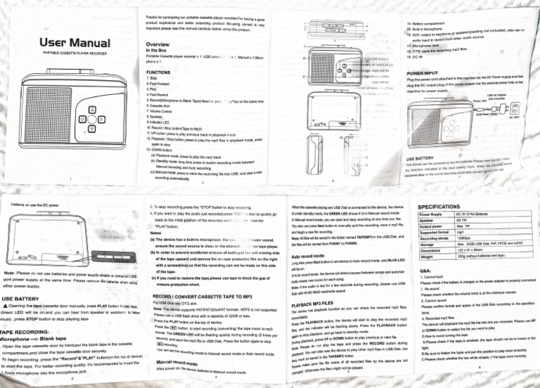 Cassette Player Manual | PDF