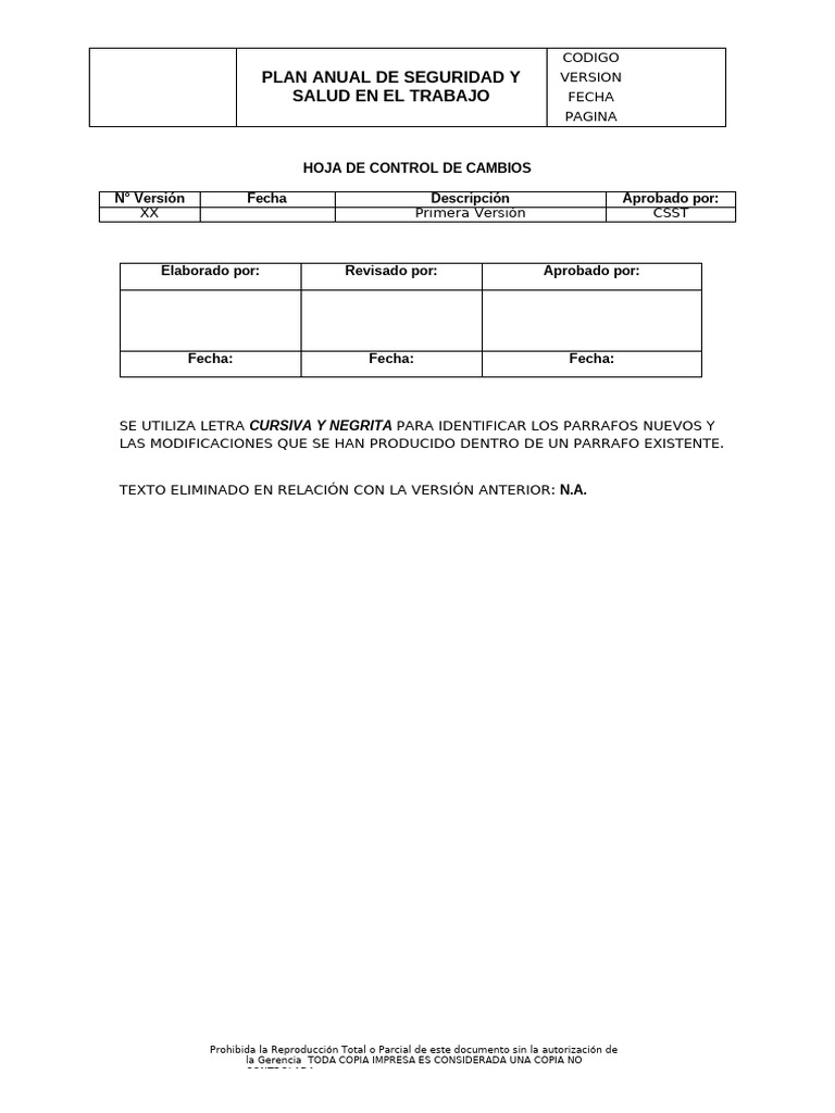 Plan Anual de Seguridad y Salud Laboral | PDF | Seguridad y salud ...
