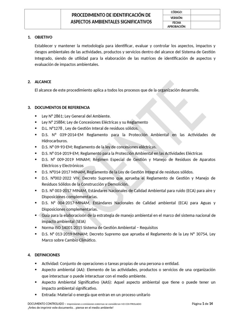 Identificación de Aspectos Ambientales | PDF | Contaminación | Entorno ...