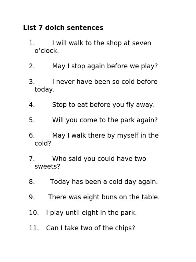 List 7 Sentences | PDF