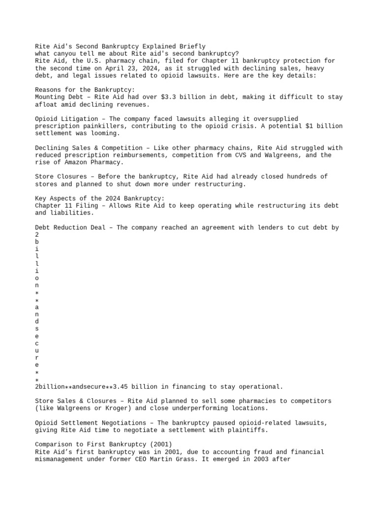 Rite Aid Deepseek | PDF | Bankruptcy | Business