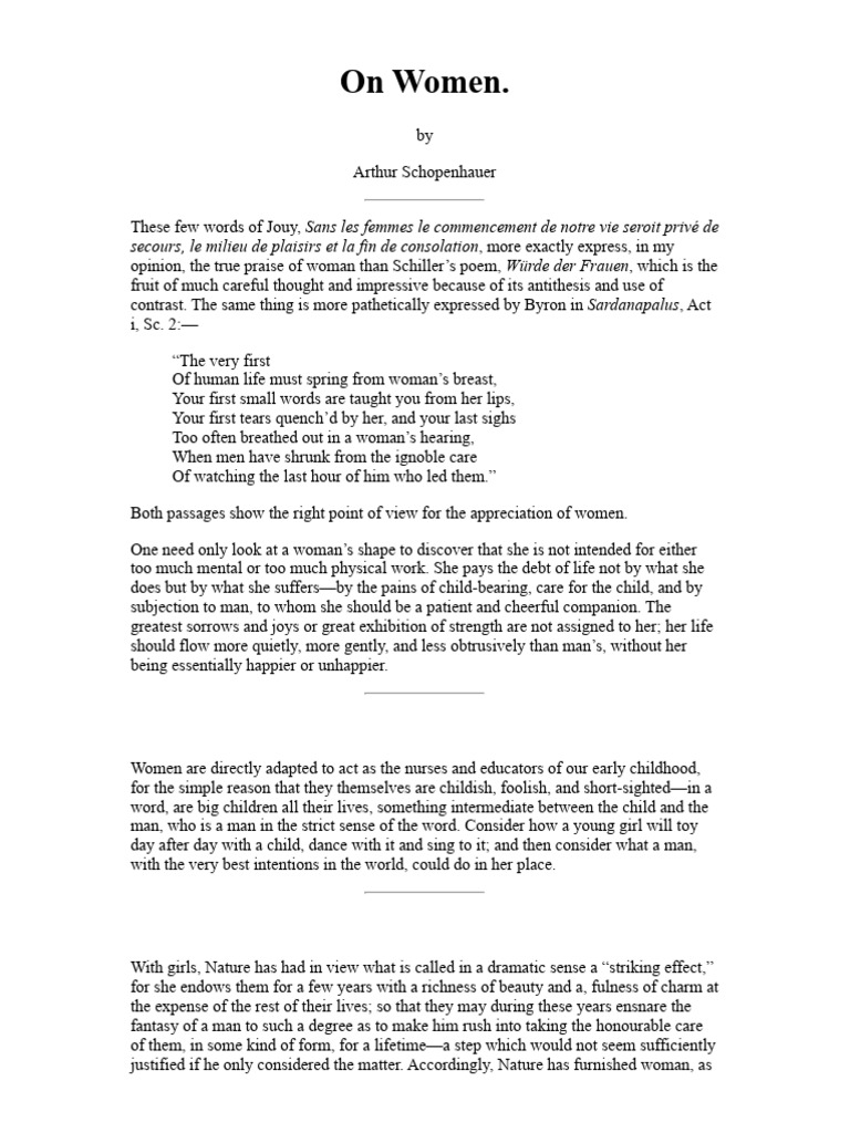 Schopenhauer's Views on Women | PDF | Reason | Marriage