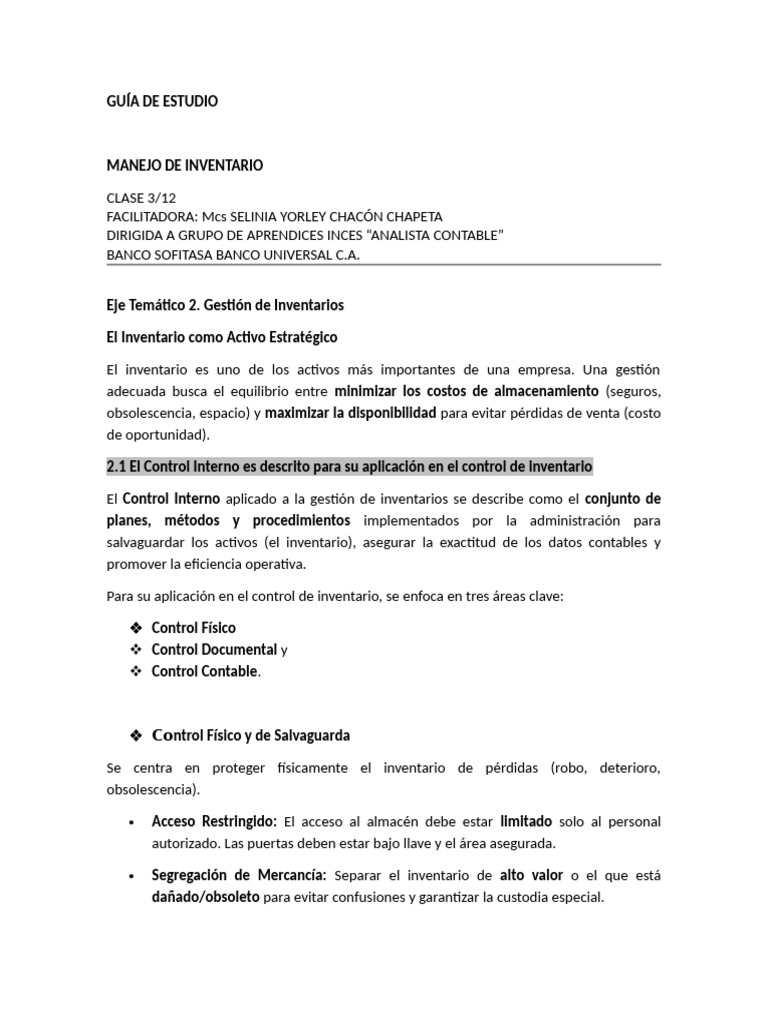 Control Interno y Ciclo de Inventario | PDF | Contabilidad | Caso de ...