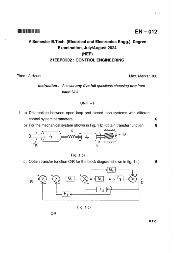 Control Engineering Exam Paper 2024 | PDF | Control Theory | Computer ...