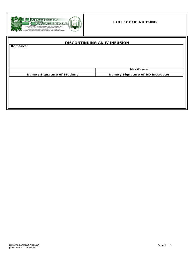 Discontinuing an IV Infusion Guide | PDF