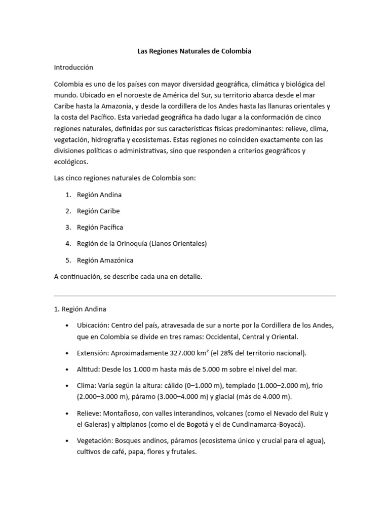 Regiones Naturales de Colombia: Guía Completa | PDF | Andes | Colombia