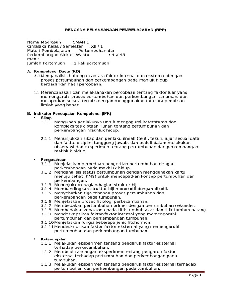 RPP Biologi Kelas XII | PDF