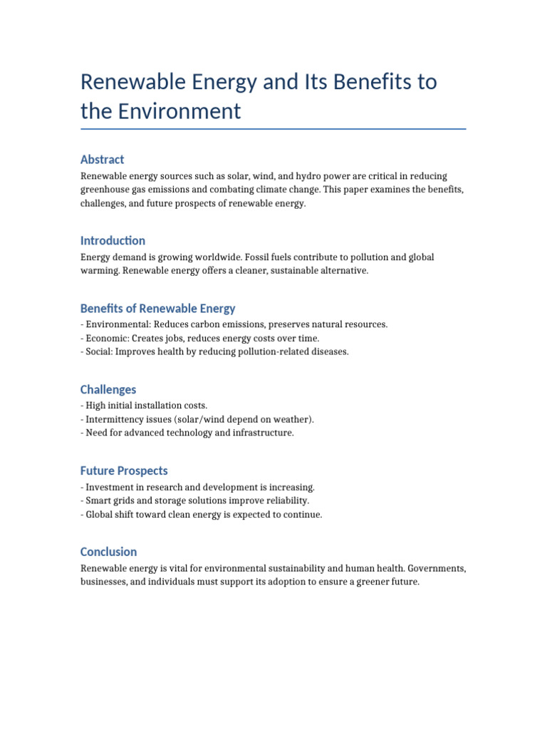 Benefits of Renewable Energy Explained | PDF