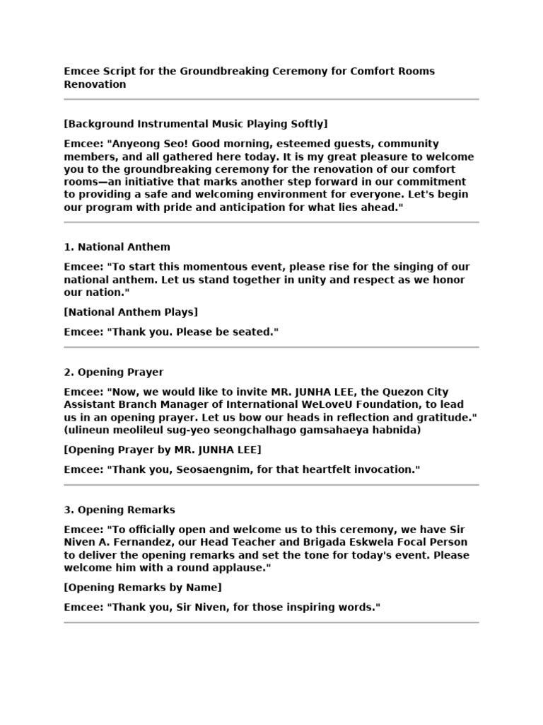 Groundbreaking Ceremony Emcee Script | PDF