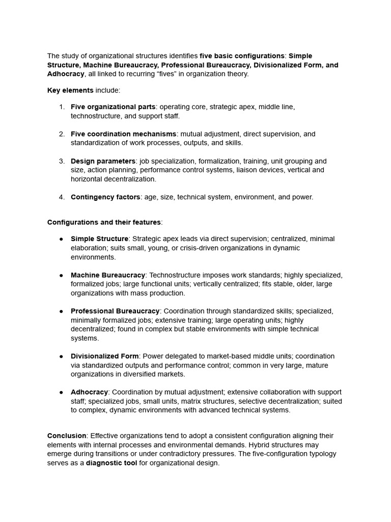 Five Organizational Structures Explained | PDF | Organizational ...