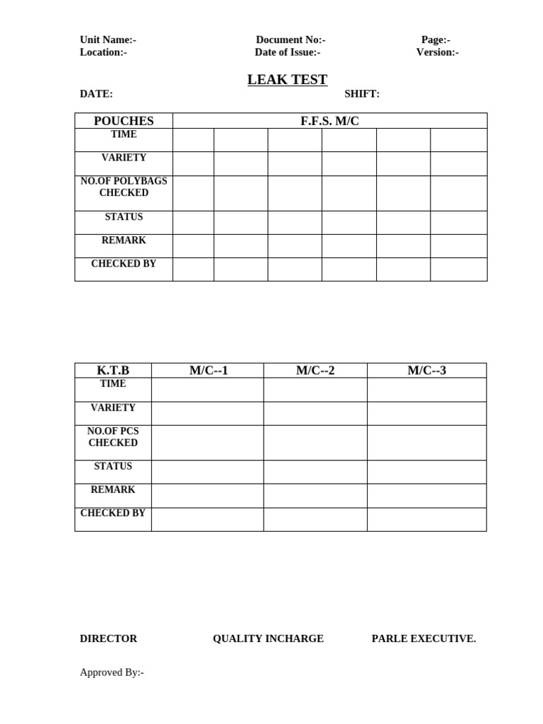 Leak Test Report for Pouches | PDF