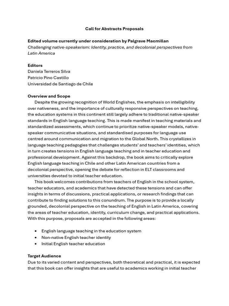 2025 Call For Abstracts | PDF | English As A Second Or Foreign Language ...