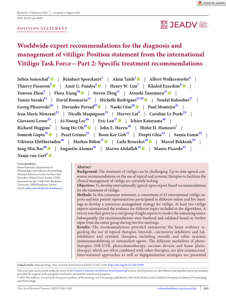 Vitiligo Treatment Guidelines 2023 | PDF | Ultraviolet | Clinical Medicine