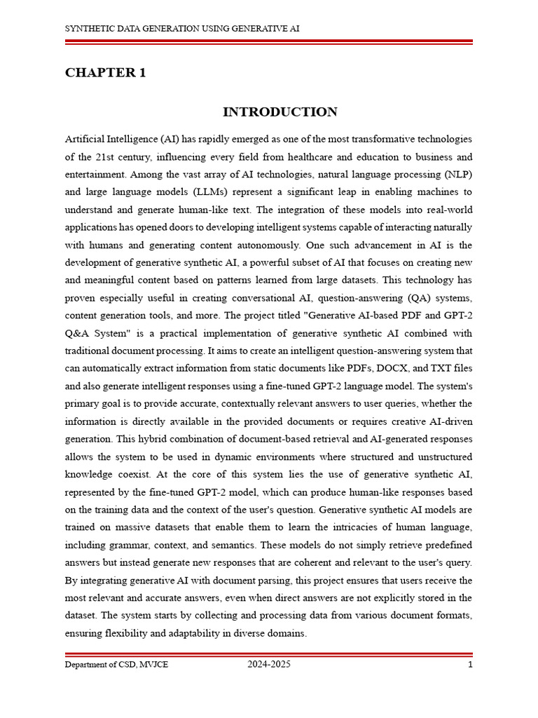 Synthetic Data Generation Usging Gen Ai Report Contents Page | PDF ...