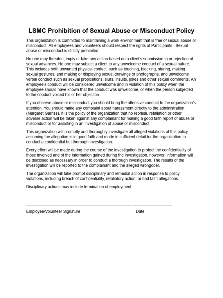 LSMC 2025 Prohibition of Sexual Abuse or Misconduct Policy | PDF