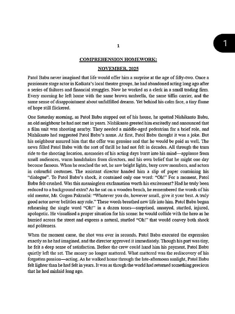 Comprehension Homework, November, 2025 | PDF