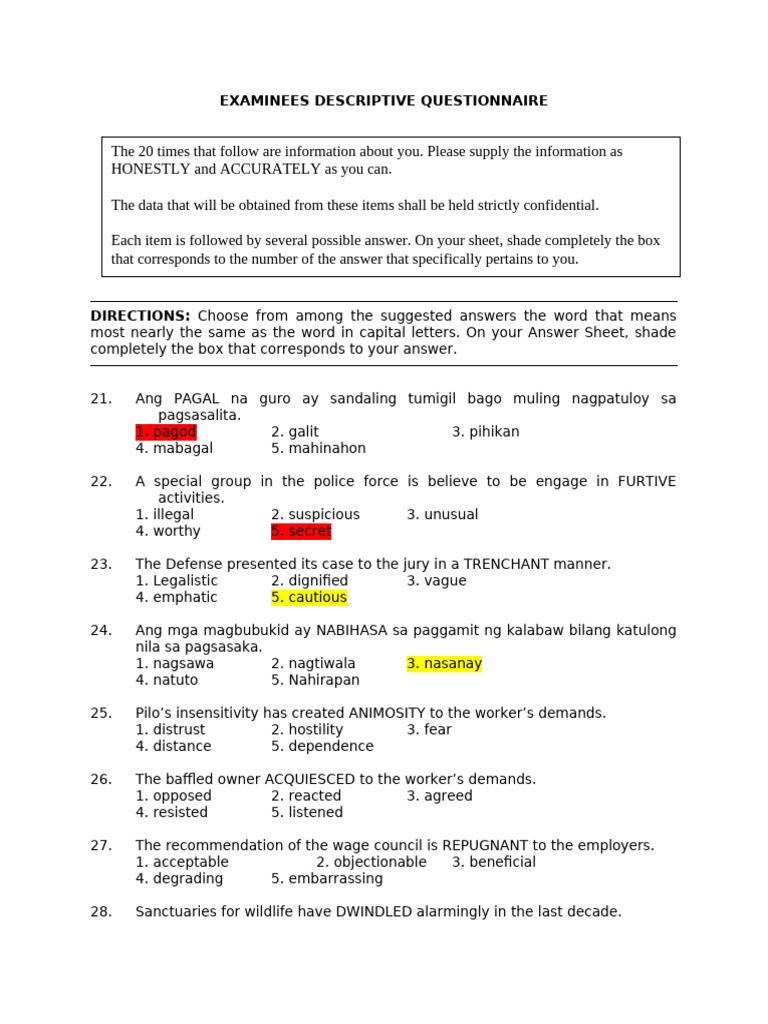 Descriptive Questionnaire for Examinees | PDF | United States House Of ...