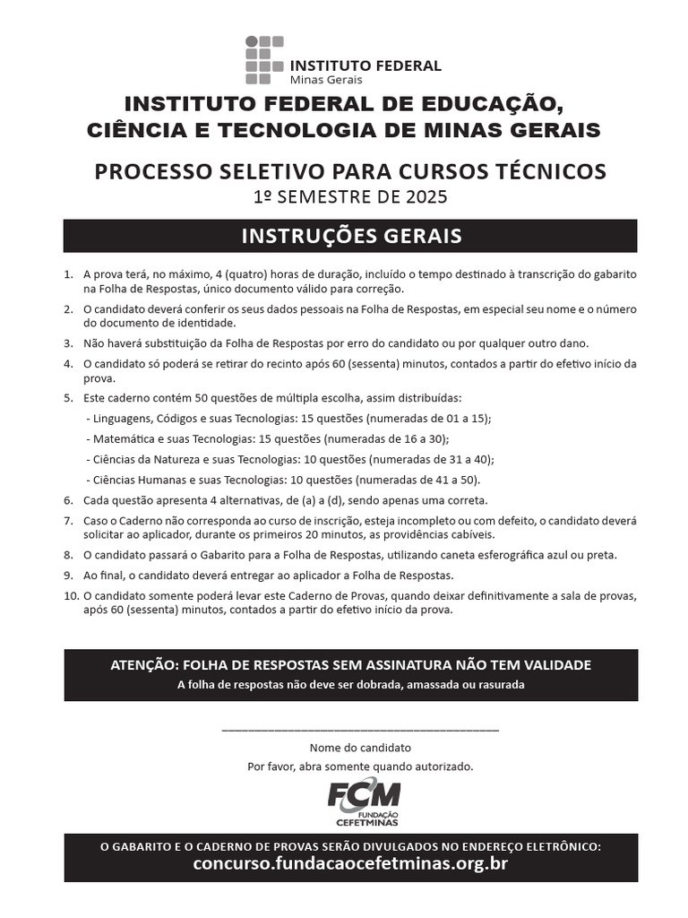 Instruções para Prova do IFMG 2025 | PDF | Dólar americano | Equações