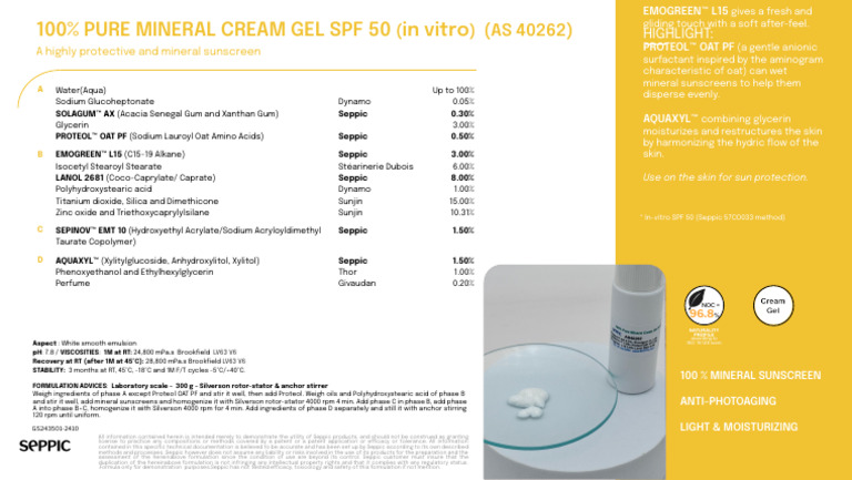 Mineral Sunscreen Gel SPF 50 Formula | PDF | Sunscreen | Chemical ...