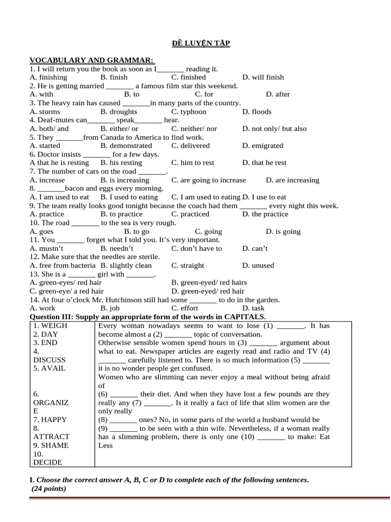 Vocabulary and Grammar Practice Test | PDF | Elephant