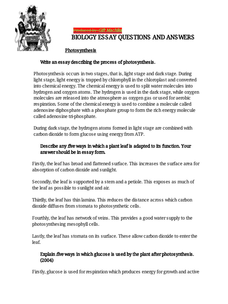 Biology Essay Questions & Answers Guide | PDF