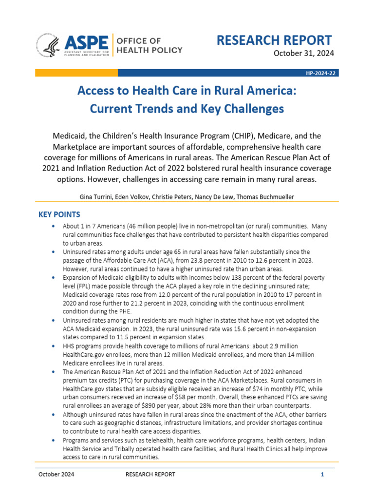 Rural Health RR 30 Oct 24 | PDF | Medicaid | Health Insurance Coverage ...