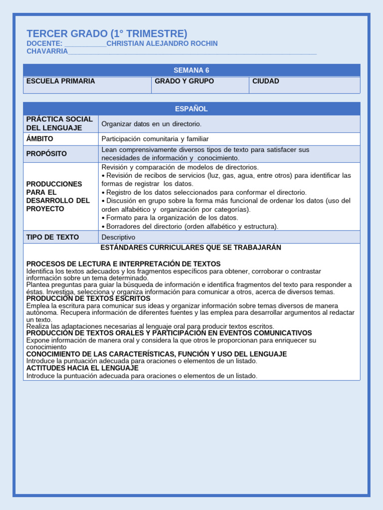 Proyecto de Directorios para Tercer Grado | PDF | Aprendizaje | Canciones
