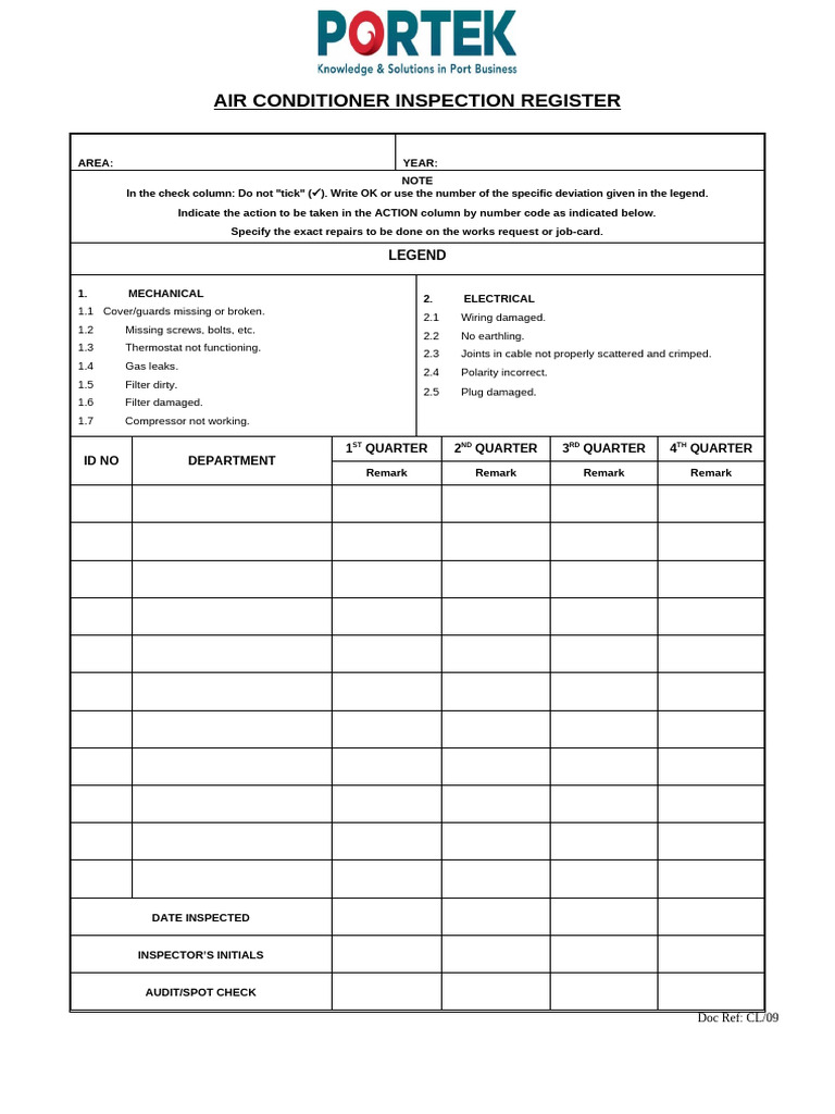 Air Conditioner Inspection Checklist | PDF