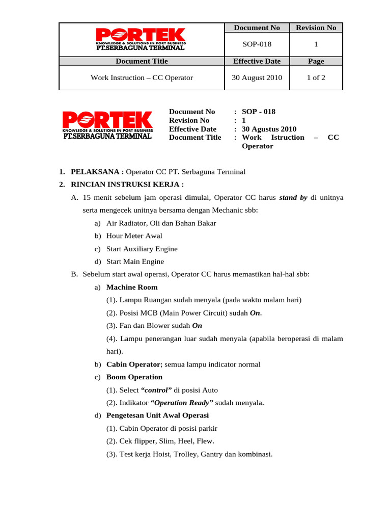 OPS-019 Work Istruction CC Operator | PDF